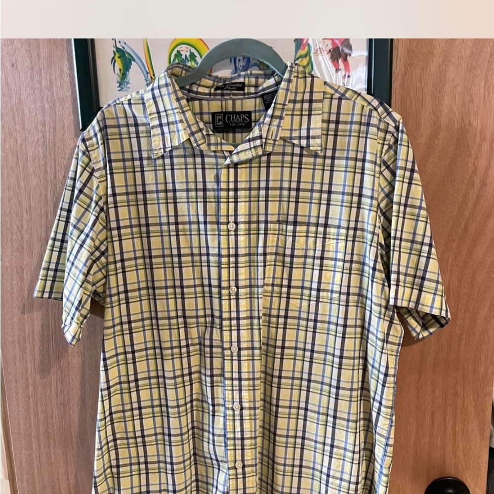 Chaps Men's Plaid Shirt in Yellow and Blue